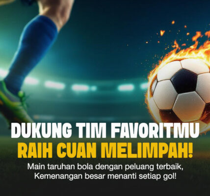 Bola menyala api sedang ditendang oleh pemain sepak bola di stadion besar, menggambarkan intensitas pertandingan dan semangat bertaruh.