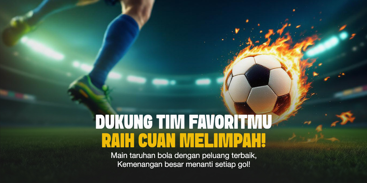 Bola menyala api sedang ditendang oleh pemain sepak bola di stadion besar, menggambarkan intensitas pertandingan dan semangat bertaruh.